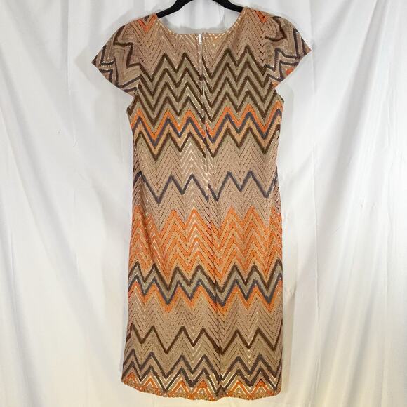VA VA by Joy Han 70s Retro vibe Zig-Zag Dress M – Brown & Orange Short Sleeve - Picture 2 of 4